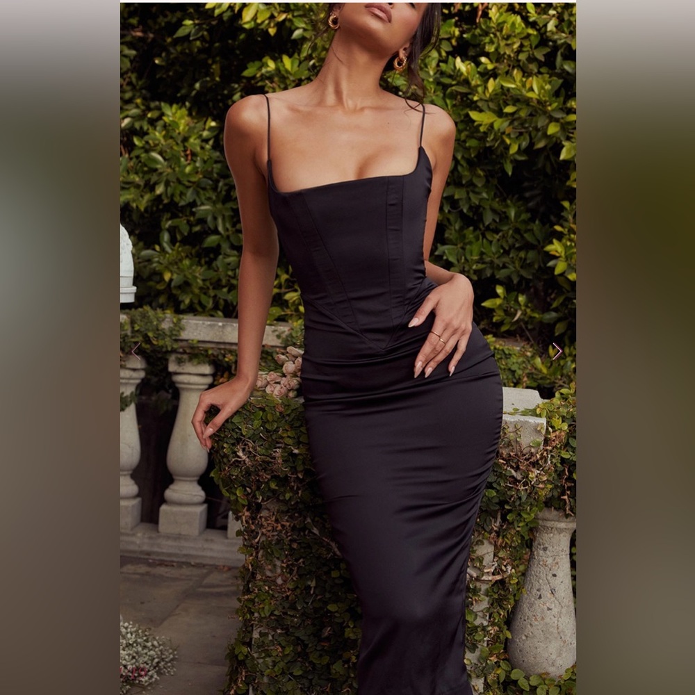 House of CB Anais Satin Corset Dress BLACK Size XS midi - Picture 4 of 8